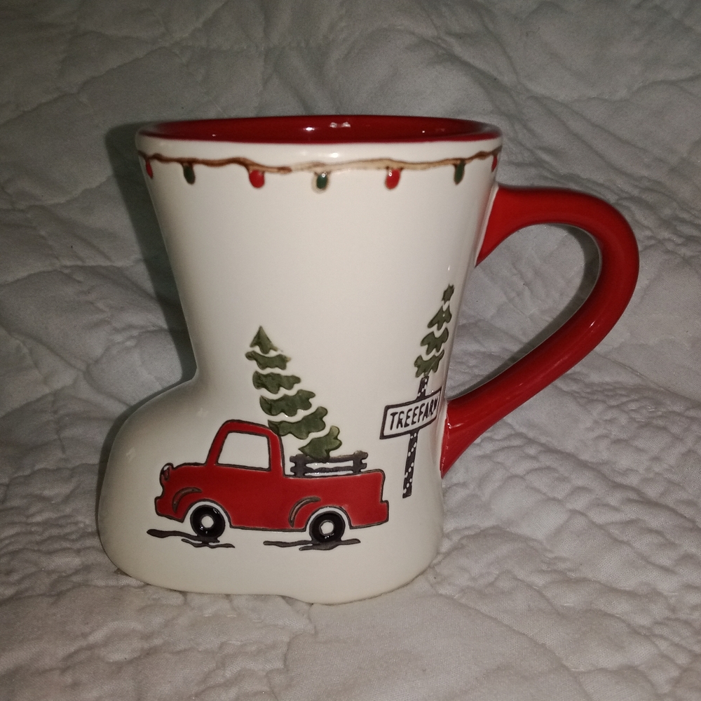 Christmas Tree Farm Red Truck Coffee Mug Cup Potter's Studio